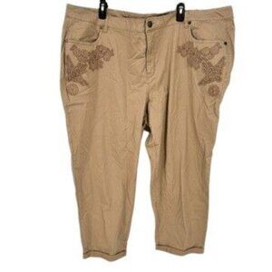 NWT Lane Bryant Tan Embroidered Pants Plus Size 26 Rolled Cuff Floral